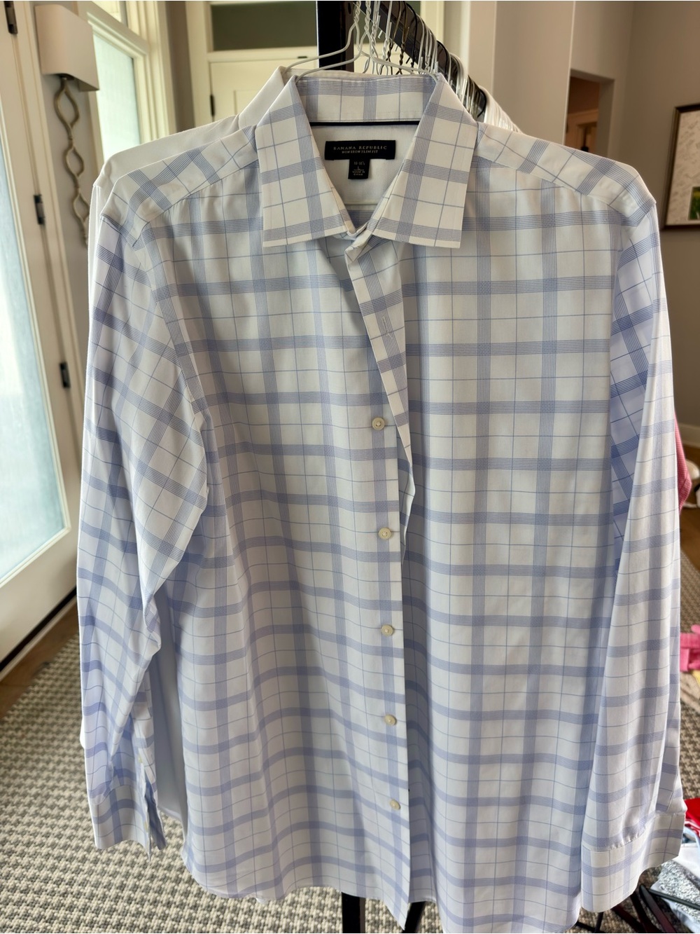 Banana Republic Men’s Light Blue and White Check Dress Shirt